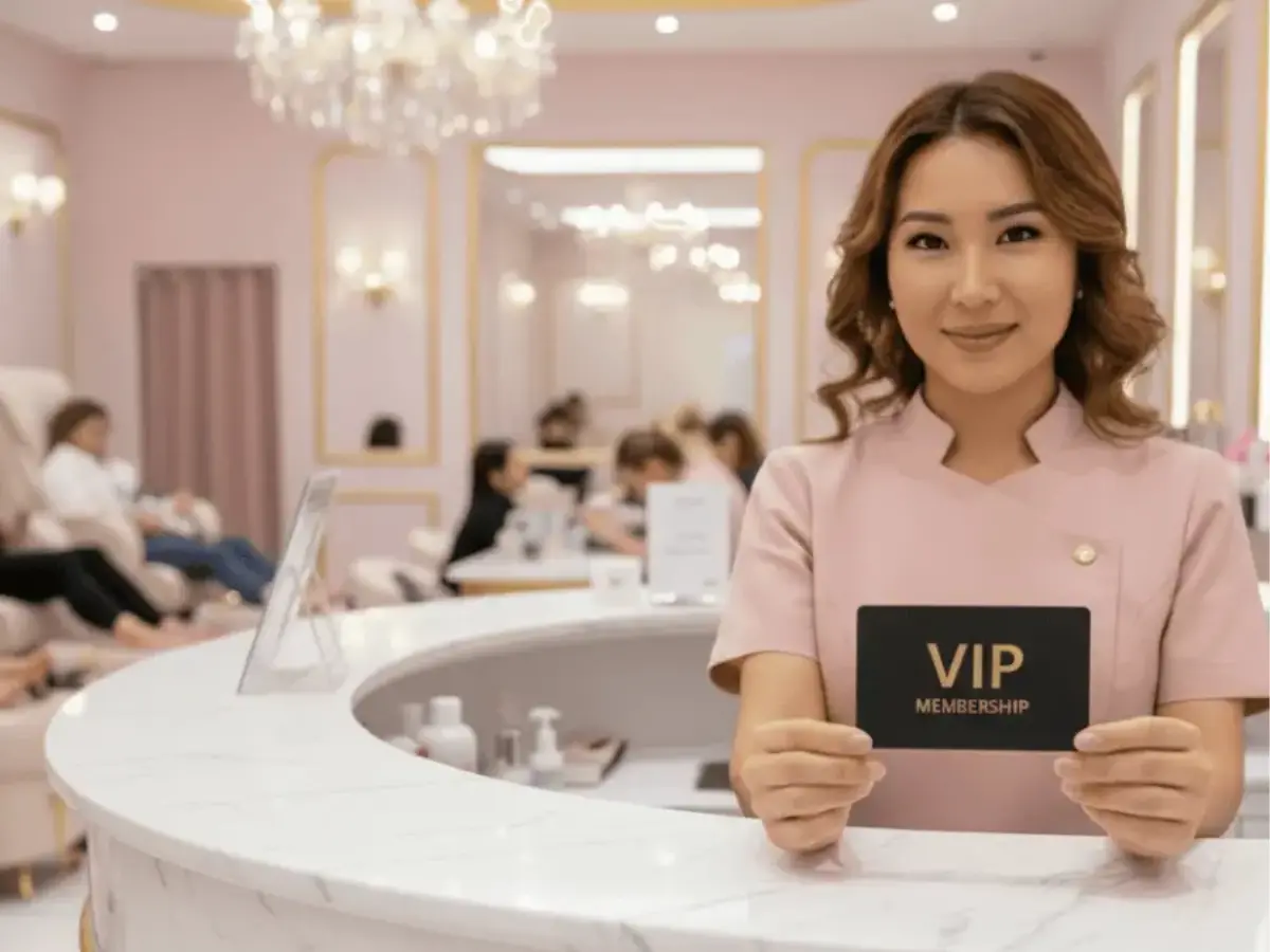 salon receptionist offering VIP loyalty program to regular clients in Dubai salon